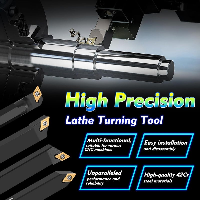 Joogto Indexable Lathe Turning Tool 1/2" 12mm Shank 14PCS Kit-4PCS Metal Lathe Tools Holder 10PCS DCMT21.51 Carbide Insert for Grooving Turning Boring SDNCN12120H07/SDJCR1212H07/S12M-SDUCR07/SDJCL1212H07 - Image 3